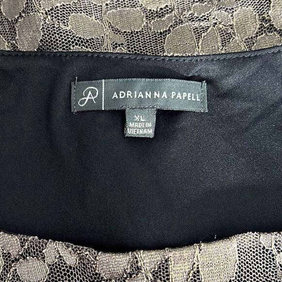 Adrianna Papell Women's Laced Mesh Leaf Pattern Metallic Gray Flouncy Sleeves XL - Picture 4 of 7